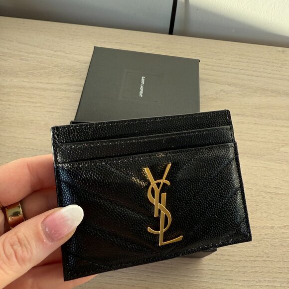 NWT Saint Laurent YSL Card Holder Chevron Pattern Black Leather Grain De Poudre - Picture 5 of 10